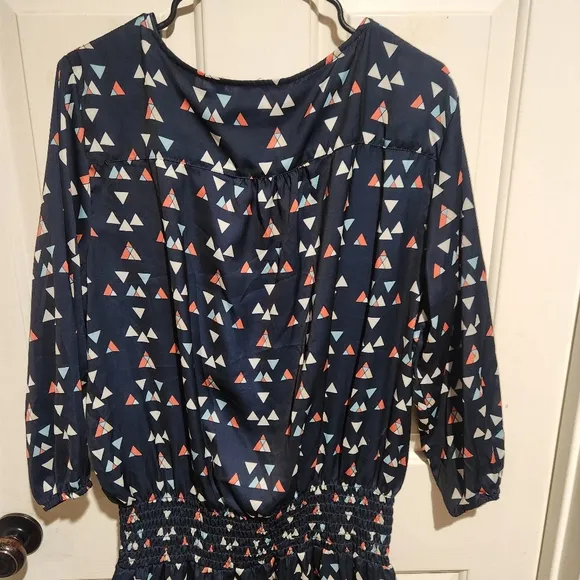 Betabrand 2X Blue Geometric Sneaker Cinched Waist Casual Dress
