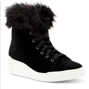 Bettye Muller ankle BOOTS Black chunky SNEAKERS faux fur platform booties bootie