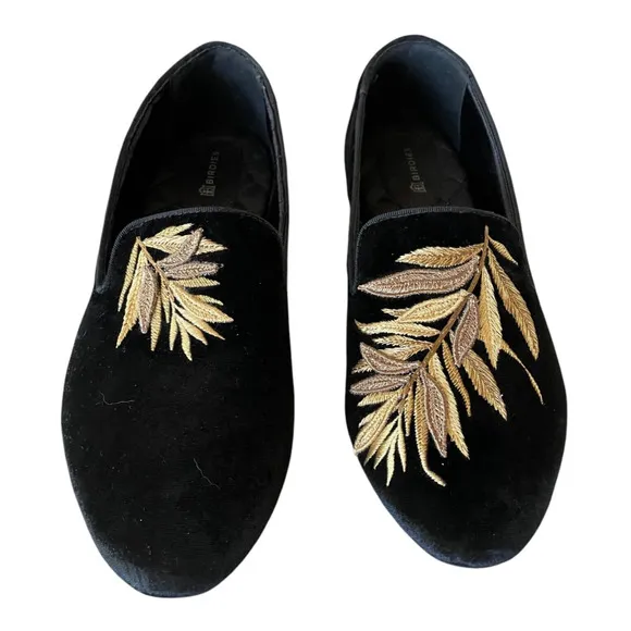 BIRDIES x MINTED Starling Size 9.5 Black Gold Falling Fern Slip-On Loafers Flats