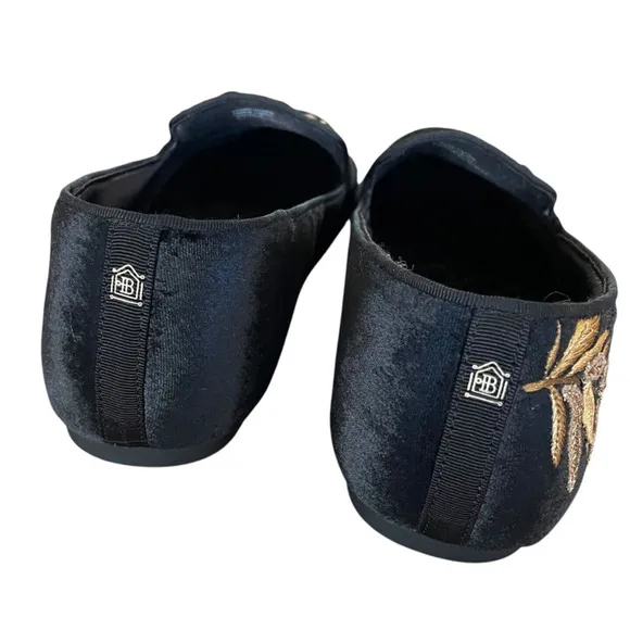 BIRDIES x MINTED Starling Size 9.5 Black Gold Falling Fern Slip-On Loafers Flats