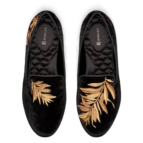 BIRDIES x MINTED Starling Size 9.5 Black Gold Falling Fern Slip-On Loafers Flats
