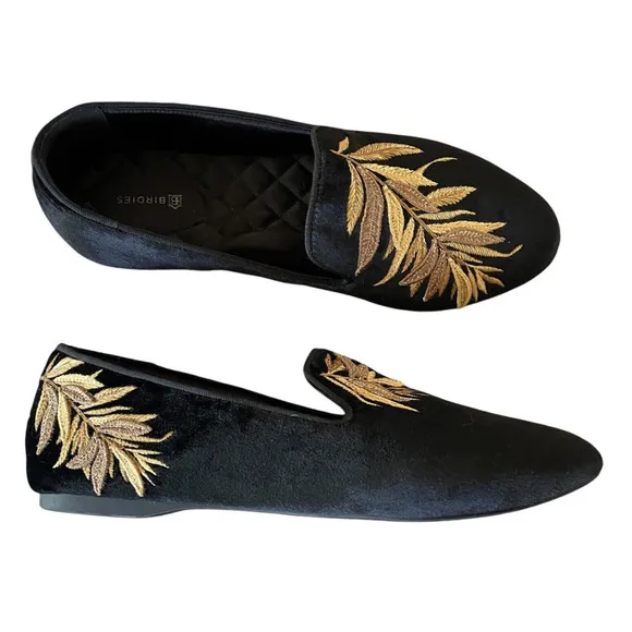 BIRDIES x MINTED Starling Size 9.5 Black Gold Falling Fern Slip-On Loafers Flats