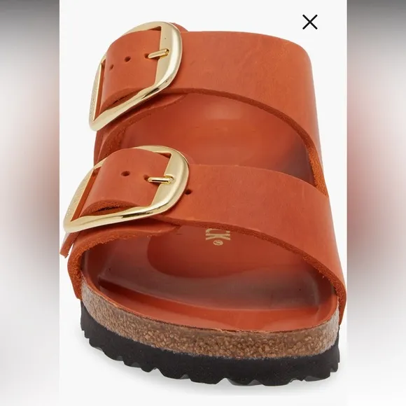 BIRKENSTOCK Arizona Big Buckle Leather Slide Sandals in Burnt Orange,Size 38,NIB