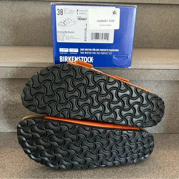 BIRKENSTOCK Arizona Big Buckle Leather Slide Sandals in Burnt Orange,Size 38,NIB