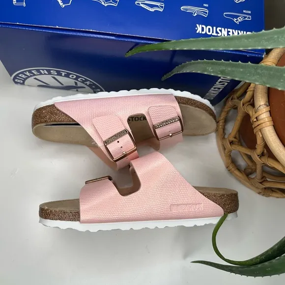 Birkenstock Arizona BS Shiny Lizard Light Rose Sandals Vegan Narrow EU 38 US 7