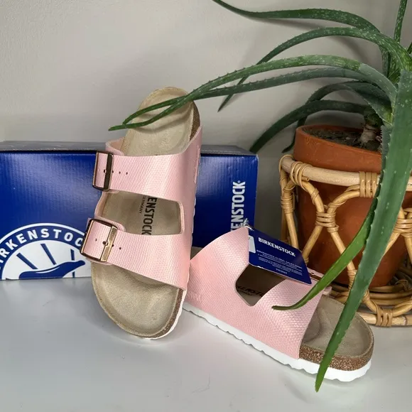 Birkenstock Arizona BS Shiny Lizard Light Rose Sandals Vegan Narrow EU 38 US 7