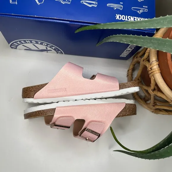 Birkenstock Arizona BS Shiny Lizard Light Rose Sandals Vegan Narrow EU 38 US 7