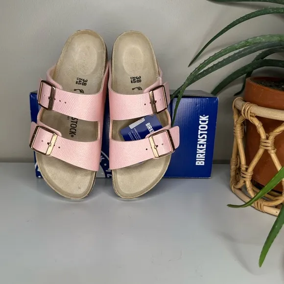 Birkenstock Arizona BS Shiny Lizard Light Rose Sandals Vegan Narrow EU 38 US 7