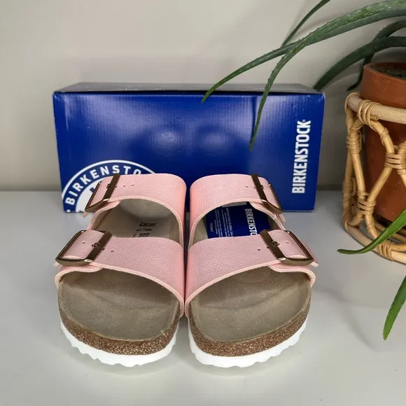 Birkenstock Arizona BS Shiny Lizard Light Rose Sandals Vegan Narrow EU 38 US 7