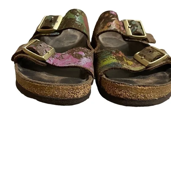 BIRKENSTOCK ARIZONA Flower Crush Mocca Leather Sandals Slide US5 EU36 UK3 Womens
