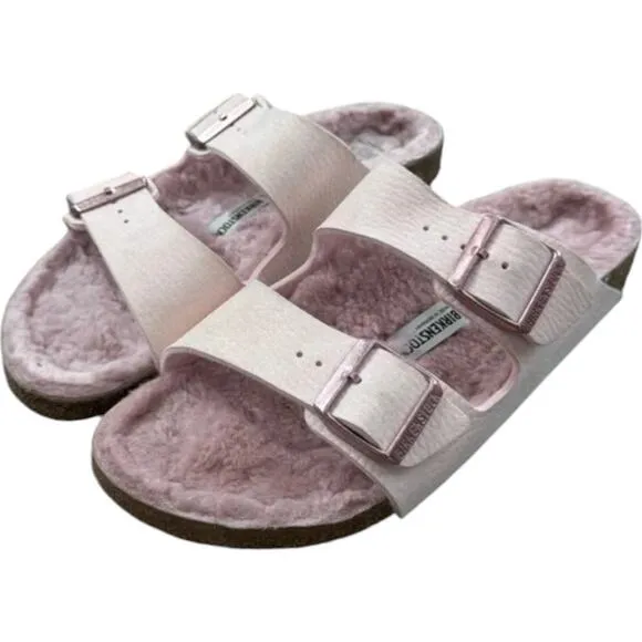 Birkenstock Arizona Microfiber Shearling Sandals Desert Dust Light Rose Pink 40