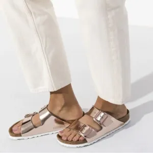 Birkenstock Arizona Soft Footbed Leather Metallic Copper sandals Size 40 NWT