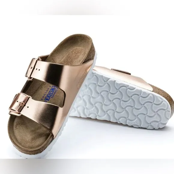 Birkenstock Arizona Soft Footbed Leather Metallic Copper sandals Size 40 NWT