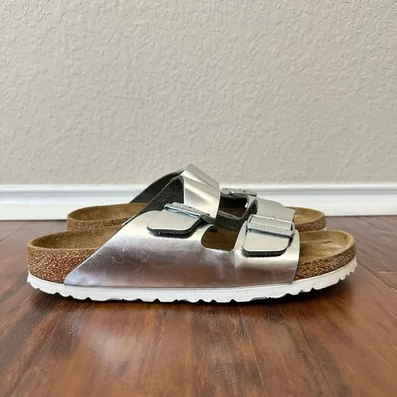 BIRKENSTOCK Arizona Soft Footbed Sandals - Metallic Silver