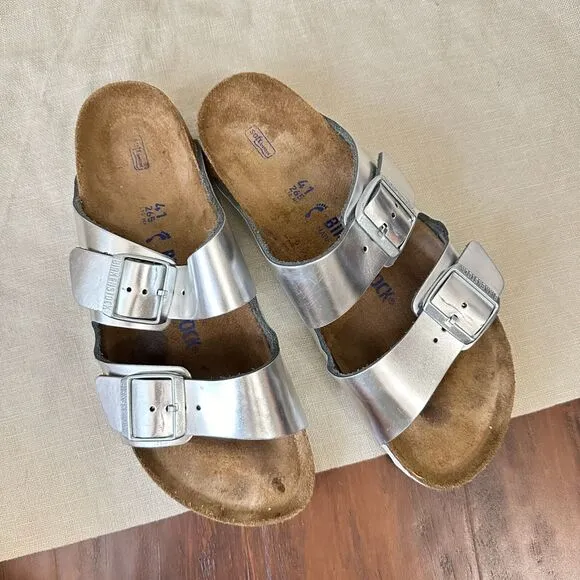 BIRKENSTOCK Arizona Soft Footbed Sandals - Metallic Silver