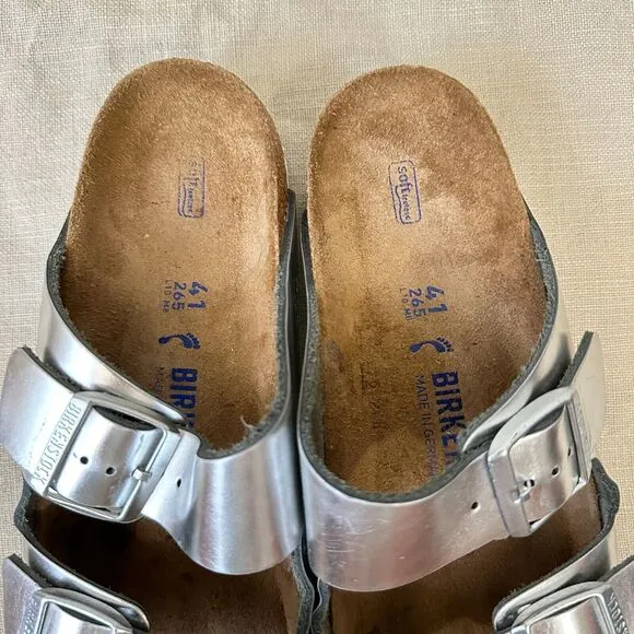BIRKENSTOCK Arizona Soft Footbed Sandals - Metallic Silver