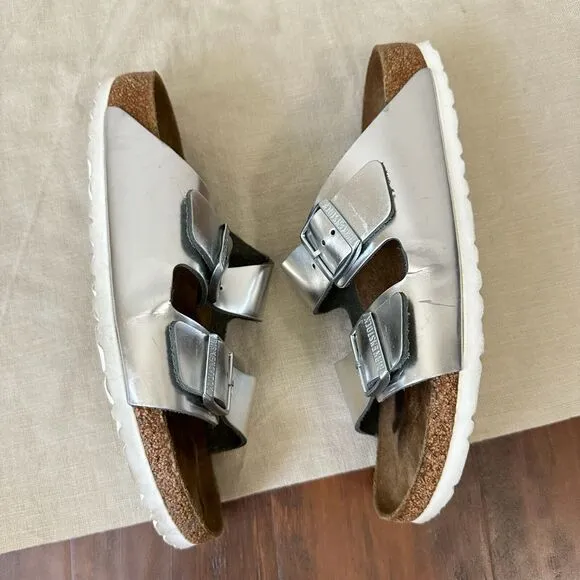 BIRKENSTOCK Arizona Soft Footbed Sandals - Metallic Silver