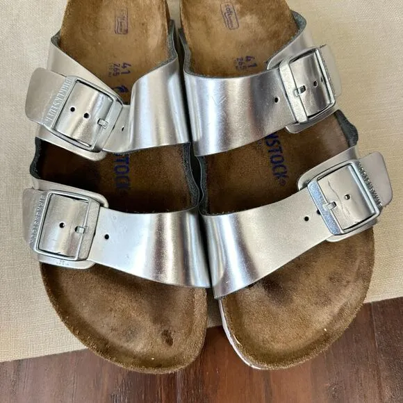 BIRKENSTOCK Arizona Soft Footbed Sandals - Metallic Silver