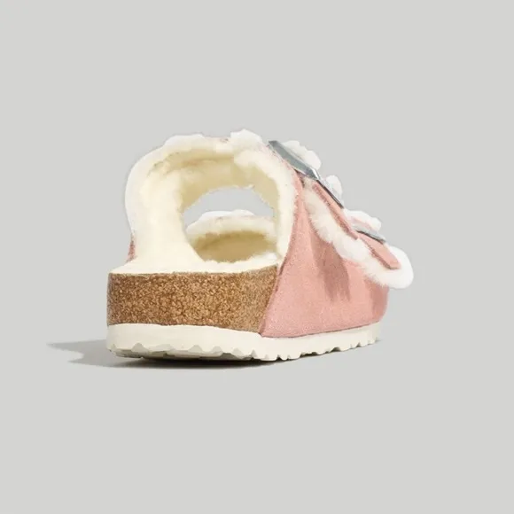 Birkenstock Arizona Suede Leather &amp; Shearling Sandals in Pink Clay