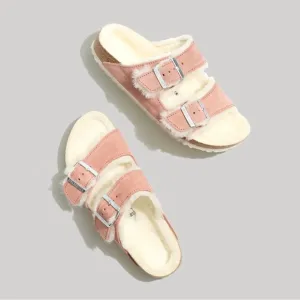 Birkenstock Arizona Suede Leather &amp; Shearling Sandals in Pink Clay