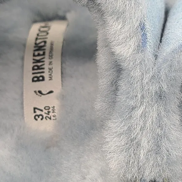 Birkenstock Arizona Sz 6/37 Buckle Blue Suede Shearling Womens Slide Sandals New