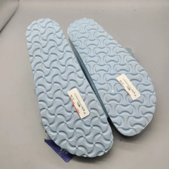 Birkenstock Arizona Sz 6/37 Buckle Blue Suede Shearling Womens Slide Sandals New