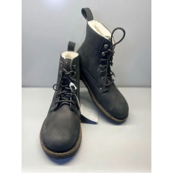 Birkenstock Bryson Shearling Natural Nubuck Leather Boots Graphite Sz 37/ 6 US