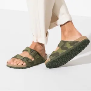 Birkenstock Camo Green Sandals with Adjustable Straps and Contoured Footbed