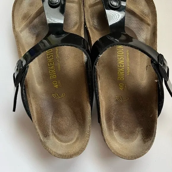 Birkenstock Gizeh Sandals in Black Patent Leather 7