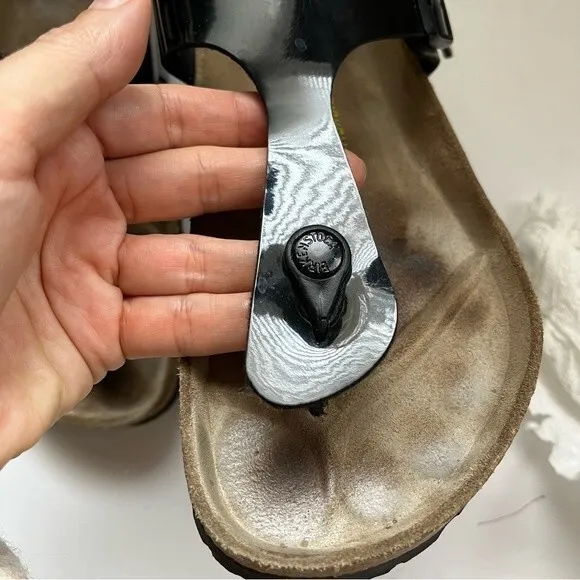 Birkenstock Gizeh Sandals in Black Patent Leather 7