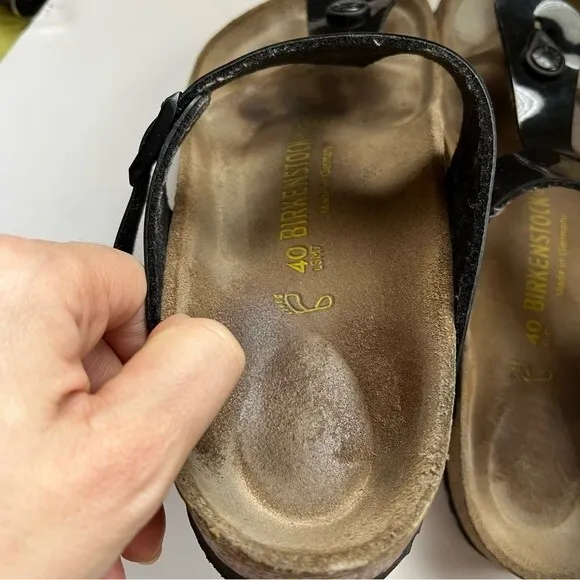 Birkenstock Gizeh Sandals in Black Patent Leather 7