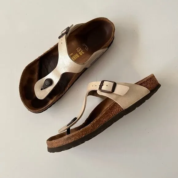 Birkenstock Gizeh Birko-Flor Graceful Pearl White sandals size 38 / 7 Regular