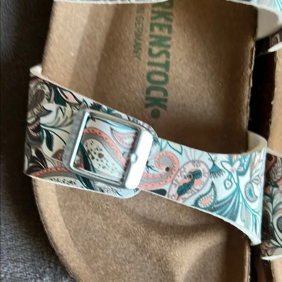 Birkenstock Green and White Sandals with Cork Footbed