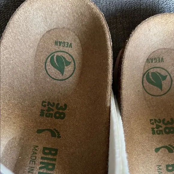 Birkenstock Green and White Sandals with Cork Footbed