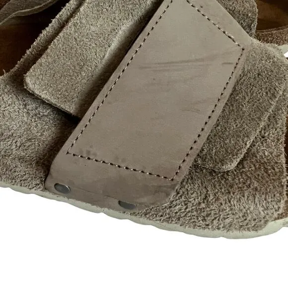 Birkenstock Kyoto Nubuck Leather Concrete Grey Slide Sandals Men Size 12