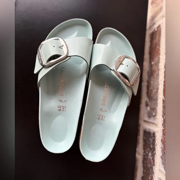 Birkenstock Madrid Big Buckle High Shine Surf Green Sandals Size 9 New!