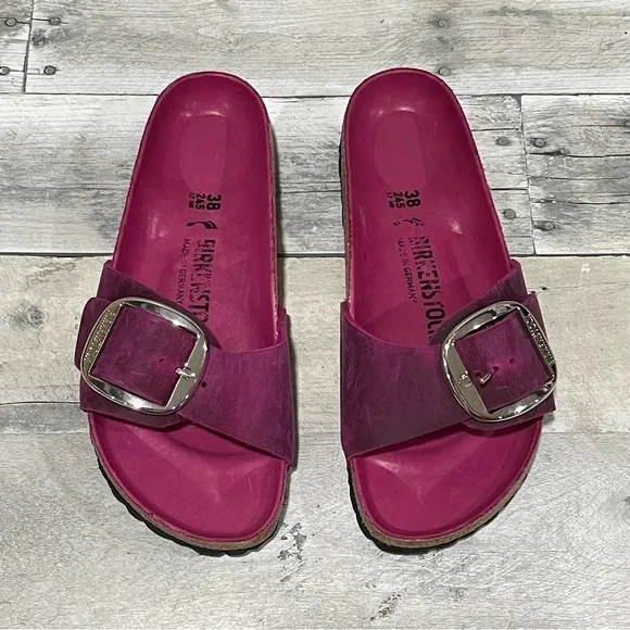 BIRKENSTOCK MADRID BIG BUCKLE SLIDE SANDALS -  DARK FUCHSIA - SZ-7-7.5 US/38 EU