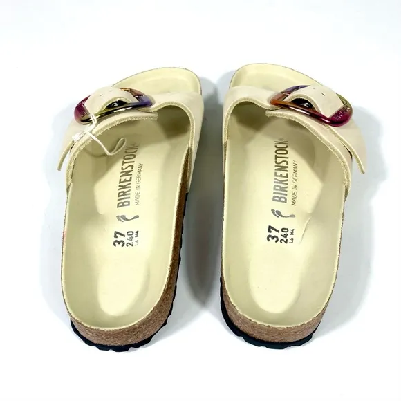 Birkenstock Madrid Iridescent Big Buckle Slide Sandals Ecru 6 37 NEW