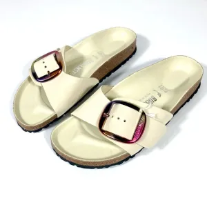 Birkenstock Madrid Iridescent Big Buckle Slide Sandals Ecru 6 37 NEW