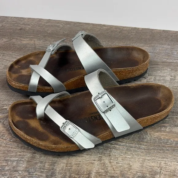 Birkenstock MAYARI  Silver Cross-Strap Sandals 41 (US 10-10.5)