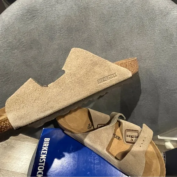 Birkenstock Men’s Arizona Sandals Suede Leather Taupe Size 10 US Men