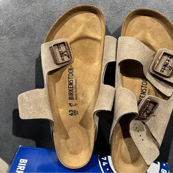 Birkenstock Men’s Arizona Sandals Suede Leather Taupe Size 10 US Men