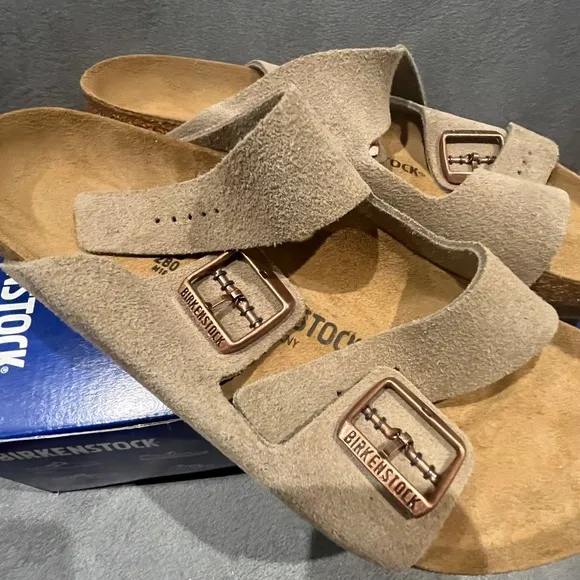Birkenstock Men’s Arizona Sandals Suede Leather Taupe Size 10 US Men
