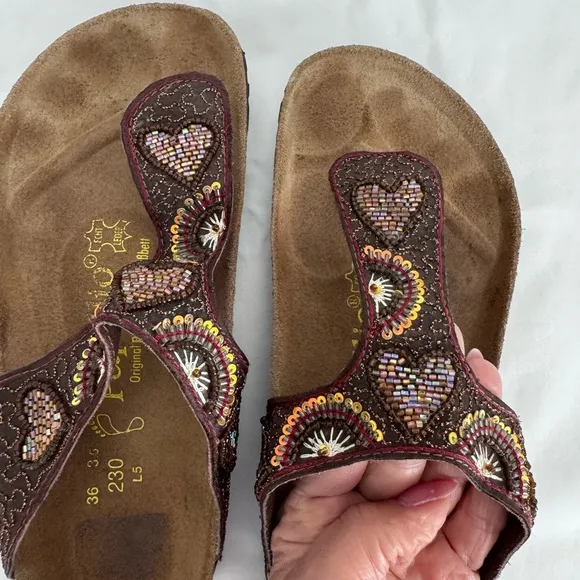 Birkenstock Papillio Collection Kerala Beaded Thong Sandals SZ 36  US 6.5 Brown