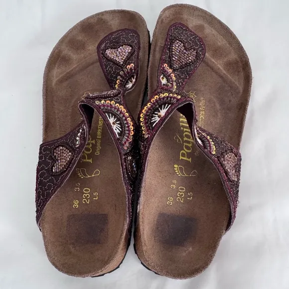 Birkenstock Papillio Collection Kerala Beaded Thong Sandals SZ 36  US 6.5 Brown