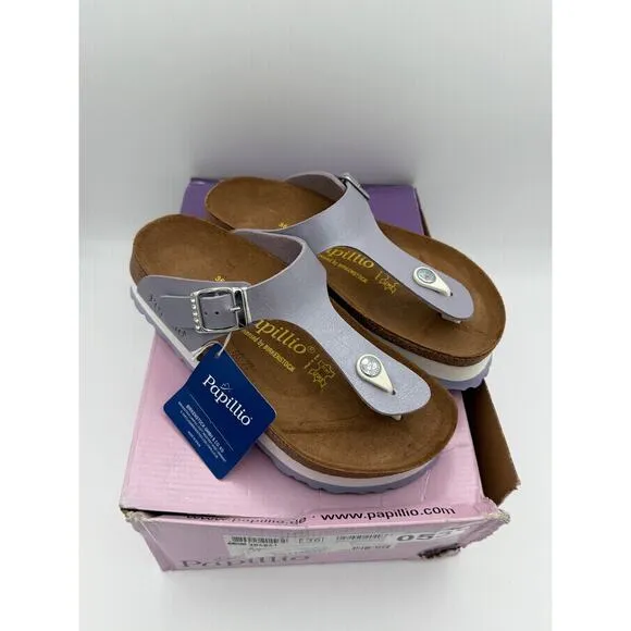Birkenstock Papillio Gizeh Platform Sandals Purple Leather Size US5 EU36