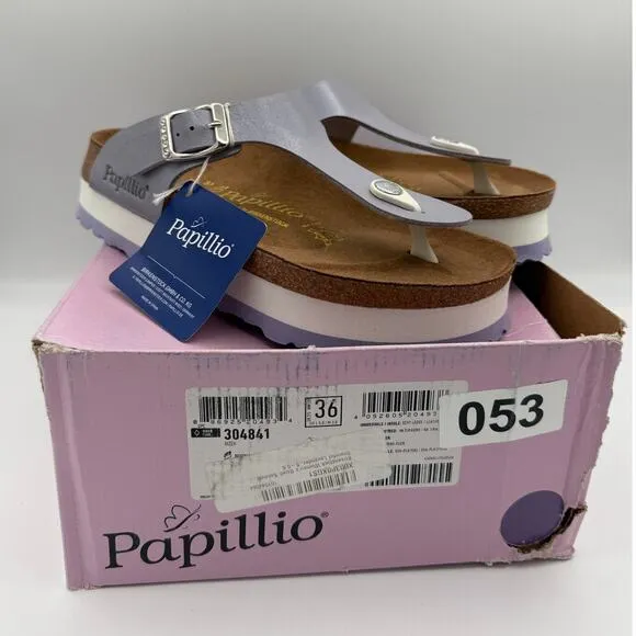 Birkenstock Papillio Gizeh Platform Sandals Purple Leather Size US5 EU36