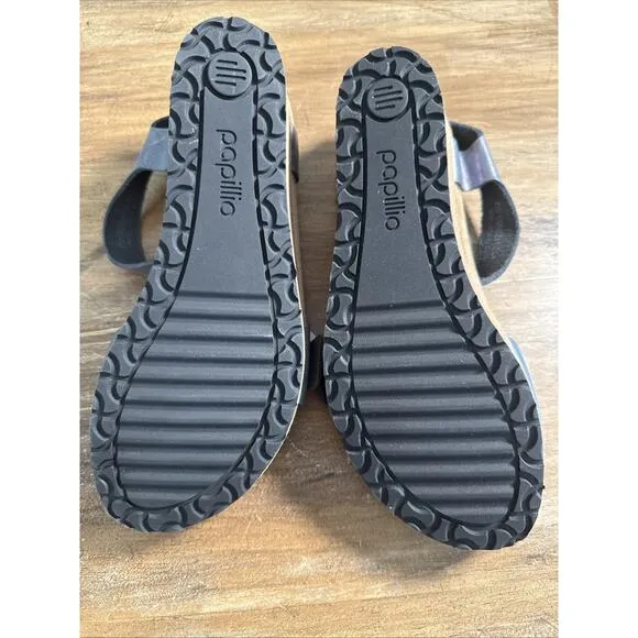 BIRKENSTOCK PAPILLIO SOLEY RING BUCKLE WEDGE LEATHER METALLIC BLACK 40 US 9