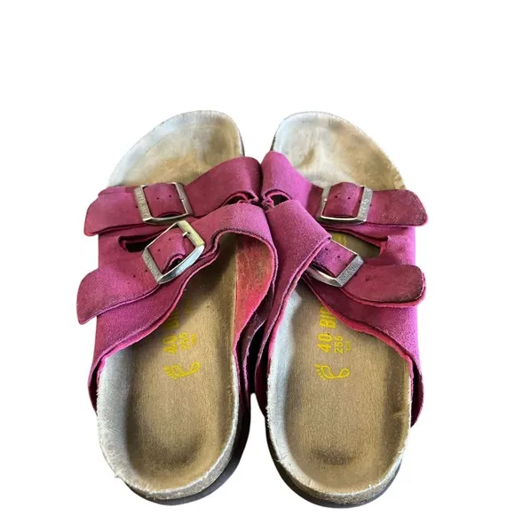 Birkenstock Sandals Pink Suede Leather Adjustable Straps Comfort Size 8