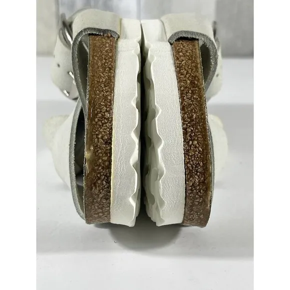 BIRKENSTOCK SIENA BIG BUCKLE SLIDE SANDAL WASHED METALLIC WHITE SZ 6-6.5US/37EU